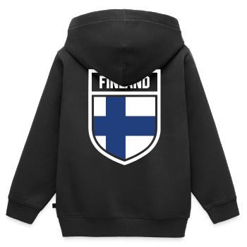Finlande - Drapeau national dans les armoiries - Sweat Premium à capuche zippé enfant bio - noir - Dos - AI Model Kid Male (0cm)