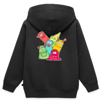 Groupe de monstres - Sweat Premium à capuche zippé enfant bio - noir - Dos - AI Model Kid Male (0cm)