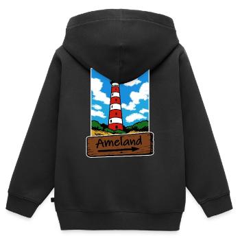 Ameland Leuchtturm Urlaub - Kinder Premium Organic Zip Hoodie - Schwarz - Hinten - AI Model Kid Male (0cm)