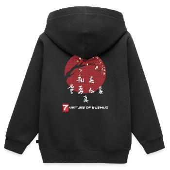 Sept vertus de l'écriture japonaise samouraï - Sweat Premium à capuche zippé enfant bio - noir - Dos - AI Model Kid Male (0cm)