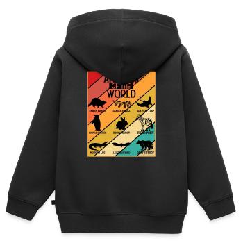Animaux du monde - Sweat Premium à capuche zippé enfant bio - noir - Dos - AI Model Kid Male (0cm)