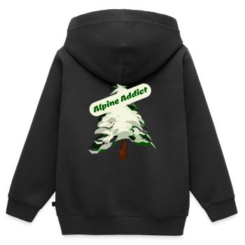 Alpine Addict, Ski de slalom, Sapin, Arbre alpin - Sweat Premium à capuche zippé enfant bio - noir - Dos - AI Model Kid Male (0cm)