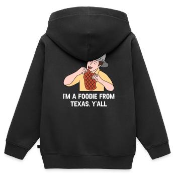 Foodie in Texas Design für stolze Texaner - Kinder Premium Organic Zip Hoodie - Schwarz - Hinten - AI Model Kid Male (0cm)