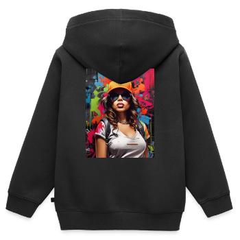 Graffiti style - Sweat Premium à capuche zippé enfant bio - noir - Dos - AI Model Kid Male (0cm)