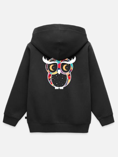 Eule (Bunt, abstrakt) - Kinder Premium Organic Zip Hoodie - Schwarz