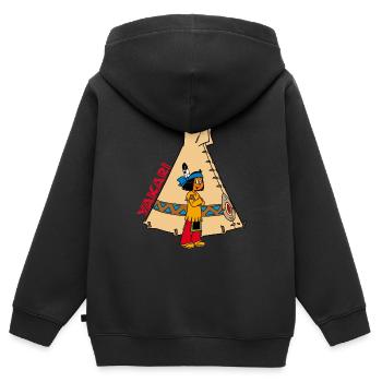 Yakari vor Tipi - Kinder Premium Organic Zip Hoodie - Schwarz - Hinten - AI Model Kid Male (0cm)