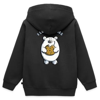J'aime les cookies Polar Bear - Biscuits - Drôle - Cadeau - Sweat Premium à capuche zippé enfant bio - noir - Dos - AI Model Kid Male (0cm)