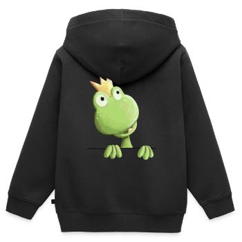 Prince de grenouille douce - dessin animé de grenouille - Sweat Premium à capuche zippé enfant bio - noir - Dos - AI Model Kid Male (0cm)