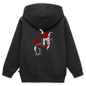 Ringer - Kinder Premium Organic Zip Hoodie - Schwarz - Hinten - AI Model Kid Male (0cm)