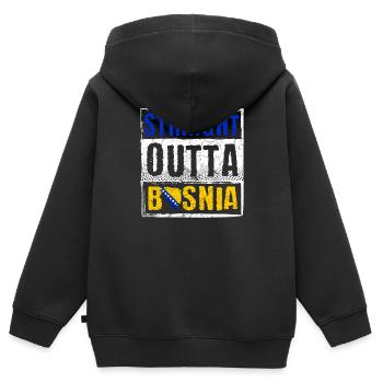 Tout droit sorti de Bosnie - Sweat Premium à capuche zippé enfant bio - noir - Dos - AI Model Kid Male (0cm)
