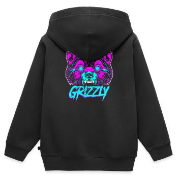 Grizzly Bär - Kinder Premium Organic Zip Hoodie - Schwarz - Hinten - AI Model Kid Male (0cm)