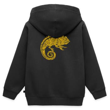 Tatouages tribaux maoris caméléons - Sweat Premium à capuche zippé enfant bio - noir - Dos - AI Model Kid Male (0cm)