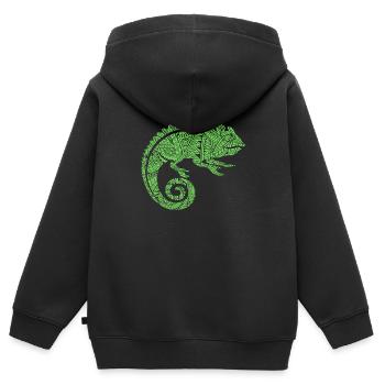 Tatouages tribaux maoris caméléons - Sweat Premium à capuche zippé enfant bio - noir - Dos - AI Model Kid Male (0cm)