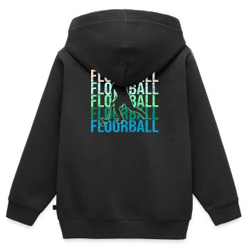 Floorball - Kinder Premium Organic Zip Hoodie - Schwarz - Hinten - AI Model Kid Male (0cm)
