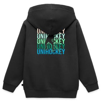 Unihockey - Kinder Premium Organic Zip Hoodie - Schwarz - Hinten - AI Model Kid Male (0cm)
