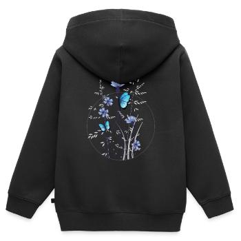 herbes délicates, bleuets et papillons - Sweat Premium à capuche zippé enfant bio - noir - Dos - AI Model Kid Male (0cm)