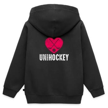 Unihockey - Kinder Premium Organic Zip Hoodie - Schwarz - Hinten - AI Model Kid Male (0cm)