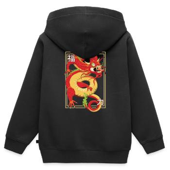 Dragon Chinois - Sweat Premium à capuche zippé enfant bio - noir - Dos - AI Model Kid Male (0cm)