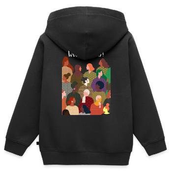 Journée internationale de la femme | 8mars - Sweat Premium à capuche zippé enfant bio - noir - Dos - AI Model Kid Male (0cm)