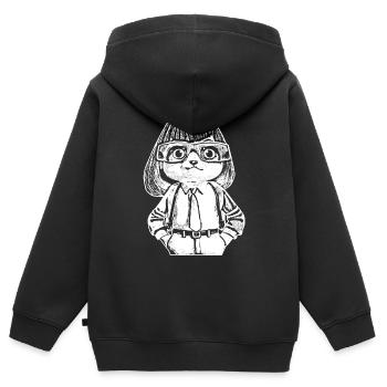 Junges Kätzchen als Kommissarin mit strengem Blick - Kinder Premium Organic Zip Hoodie - Schwarz - Hinten - AI Model Kid Male (0cm)
