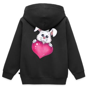 Niedlicher Hase Herz Liebe Geschenk Valentinstag - Kinder Premium Organic Zip Hoodie - Schwarz - Hinten - AI Model Kid Male (0cm)