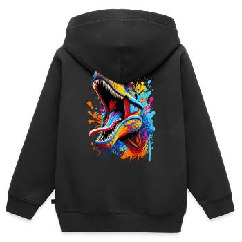 T-Rex Coloré - Dinosaure Tyrannosaurus Rex - Sweat Premium à capuche zippé enfant bio - noir - Dos - AI Model Kid Male (0cm)