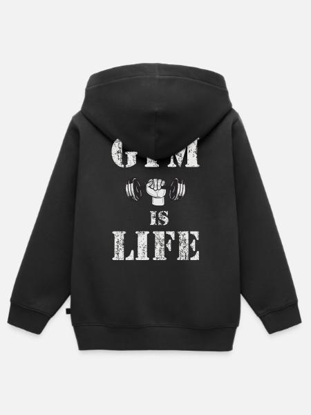 Gym Is Life – Hantel Vintage - Kinder Premium Organic Zip Hoodie - Schwarz