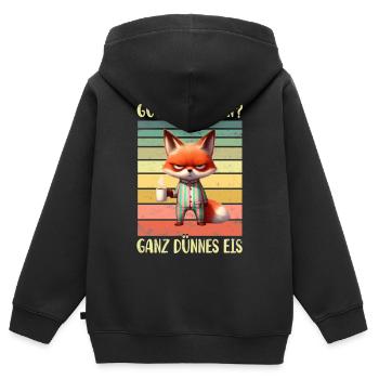 Fuchs Morgenmuffel - Kinder Premium Organic Zip Hoodie - Schwarz - Hinten - AI Model Kid Male (0cm)