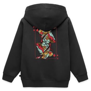 Jeu de cartes Eagle Steampunk Karo King Poker - Sweat Premium à capuche zippé enfant bio - noir - Dos - AI Model Kid Male (0cm)
