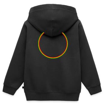 Bague Rouge Jaune Vert - Sweat Premium à capuche zippé enfant bio - noir - Dos - AI Model Kid Male (0cm)