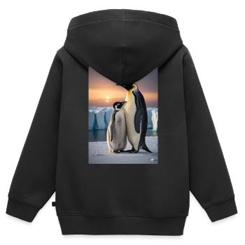 Pingouin avec son petit sur la banquise au pôle Sud - Sweat Premium à capuche zippé enfant bio - noir - Dos - AI Model Kid Male (0cm)