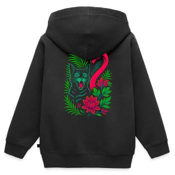 Tropische Katze & Flamingo - Sommer 2025 - Kinder Premium Organic Zip Hoodie - Schwarz - Hinten - AI Model Kid Male (0cm)
