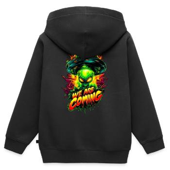We are comming - Kinder Premium Organic Zip Hoodie - Schwarz - Hinten - AI Model Kid Male (0cm)