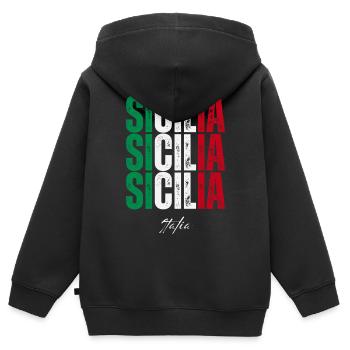 Sicile Italie, souvenir de la Sicile - Sweat Premium à capuche zippé enfant bio - noir - Dos - AI Model Kid Male (0cm)