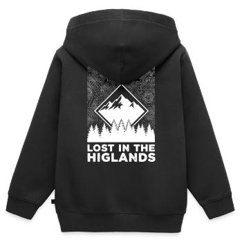 Perdu dans les Highlands - Sweat Premium à capuche zippé enfant bio - noir - Dos - AI Model Kid Male (0cm)