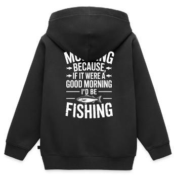Morgenfisch-Zitat-Abschlag - Kinder Premium Organic Zip Hoodie - Schwarz - Hinten - AI Model Kid Male (0cm)