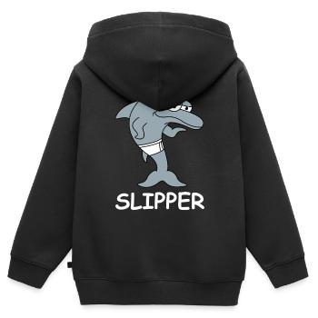 Dauphin Pantoufle en maillot de bain - Sweat Premium à capuche zippé enfant bio - noir - Dos - AI Model Kid Male (0cm)