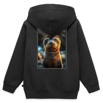 Seelöwen Seelöwe - Kinder Premium Organic Zip Hoodie - Schwarz - Hinten - AI Model Kid Male (0cm)