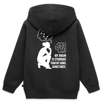 Bouldern wie Schach – Kopf schlägt Kraft - Kinder Premium Organic Zip Hoodie - Schwarz - Hinten - AI Model Kid Male (0cm)