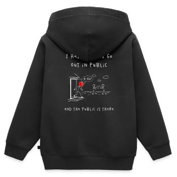 Angst vor Publikum – Cartoon-Szene - Kinder Premium Organic Zip Hoodie - Schwarz - Hinten - AI Model Kid Male (0cm)