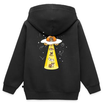 UFO Beam Dogs Galaktische Besatzung - Kinder Premium Organic Zip Hoodie - Schwarz - Hinten - AI Model Kid Male (0cm)