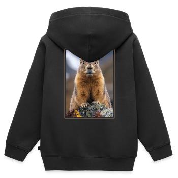 Murmeltiere Murmeltier - Kinder Premium Organic Zip Hoodie - Schwarz - Hinten - AI Model Kid Male (0cm)