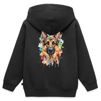 Watercolor Shepherd Dog Portrait - Kids Premium Organic Zip-up Hoodie - black - Back - AI Model Kid Male (0cm)