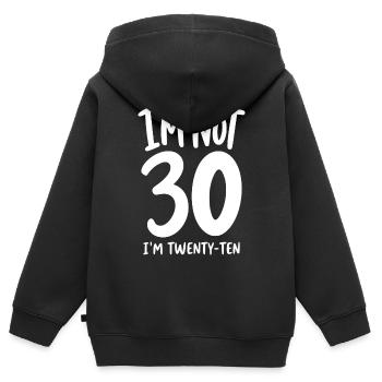 Je n’ai pas 30 ans, j’ai vingt-dix ans - Sweat Premium à capuche zippé enfant bio - noir - Dos - AI Model Kid Male (0cm)