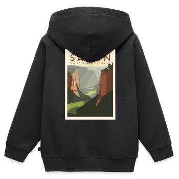 Suisse saxonne | Parc national vintage - Sweat Premium à capuche zippé enfant bio - noir - Dos - AI Model Kid Male (0cm)