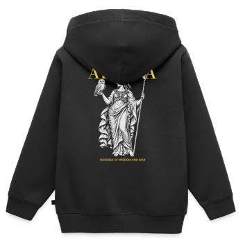 Athéna : Déesse de la Sagesse et de la Guerre - Sweat Premium à capuche zippé enfant bio - noir - Dos - AI Model Kid Male (0cm)