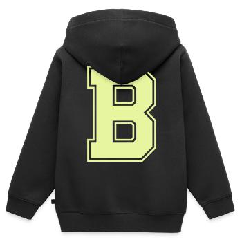 Leuchtendes B im Varsity-Stil - Kinder Premium Organic Zip Hoodie - Schwarz - Hinten - AI Model Kid Male (0cm)