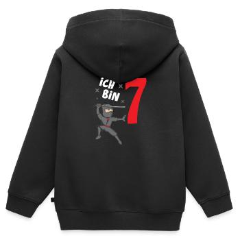 Kinder Geschenk 7. Geburtstag 7 Jahre Jungen - Kinder Premium Organic Zip Hoodie - Schwarz - Hinten - AI Model Kid Male (0cm)