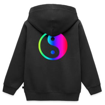 Regenbogen Ying Yang - Kinder Premium Organic Zip Hoodie - Schwarz - Hinten - AI Model Kid Male (0cm)