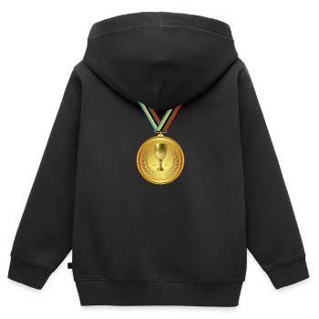 Médaille d’or, médaille , gagnant - Sweat Premium à capuche zippé enfant bio - noir - Dos - AI Model Kid Male (0cm)